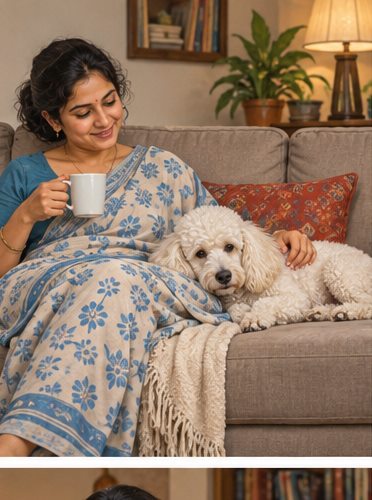 Illustration of people spending time with a Miniature Poodle at home or outdoors