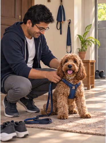 Illustration of people spending time with a Cockapoo at home or outdoors