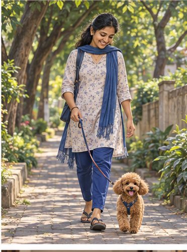 Illustration of people spending time with a Toy Poodle at home or outdoors