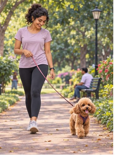 Illustration of people spending time with a Toy Poodle at home or outdoors
