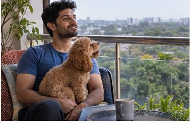Illustration of people spending time with a Miniature Poodle at home or outdoors