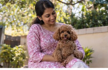Illustration of people spending time with a Toy Poodle at home or outdoors